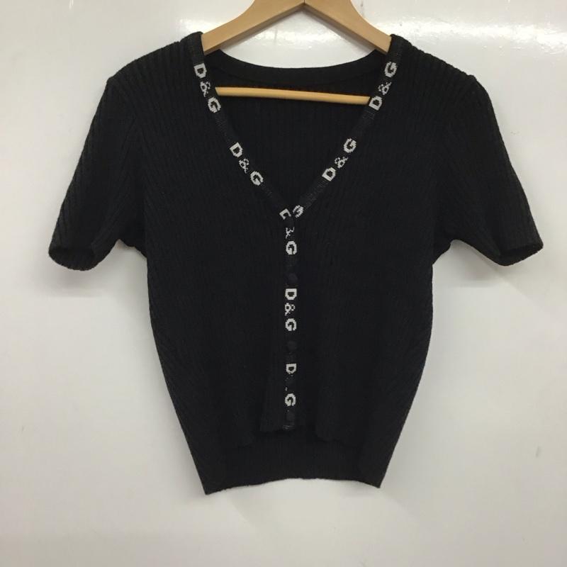 ドルチェアンドガッバーナ DOLCE&GABBANA カーディガン 半袖 半袖ニットカーディガン 前ボタン リブニット ショート丈 ロゴ、文字 黒 / ブラック / レディース USED 古着 中古 10138795