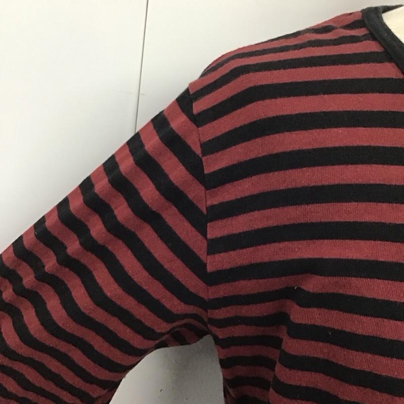 グラム glamb カットソー 長袖 クルーネック ロンT 3 ボーダー柄 黒 / ブラック / X えんじ / ワインレッド / メンズ USED 古着 中古 10107814
