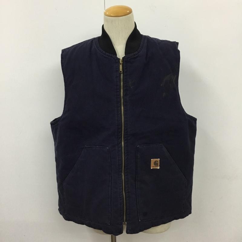 カーハート Carhartt ジャケット、上着 ジャンパー、ブルゾン ジップアップベスト ダウンベスト ノースリーブカットソー XL ロゴ、文字 紺 / ネイビー / メンズ USED 古着 中古 10110017