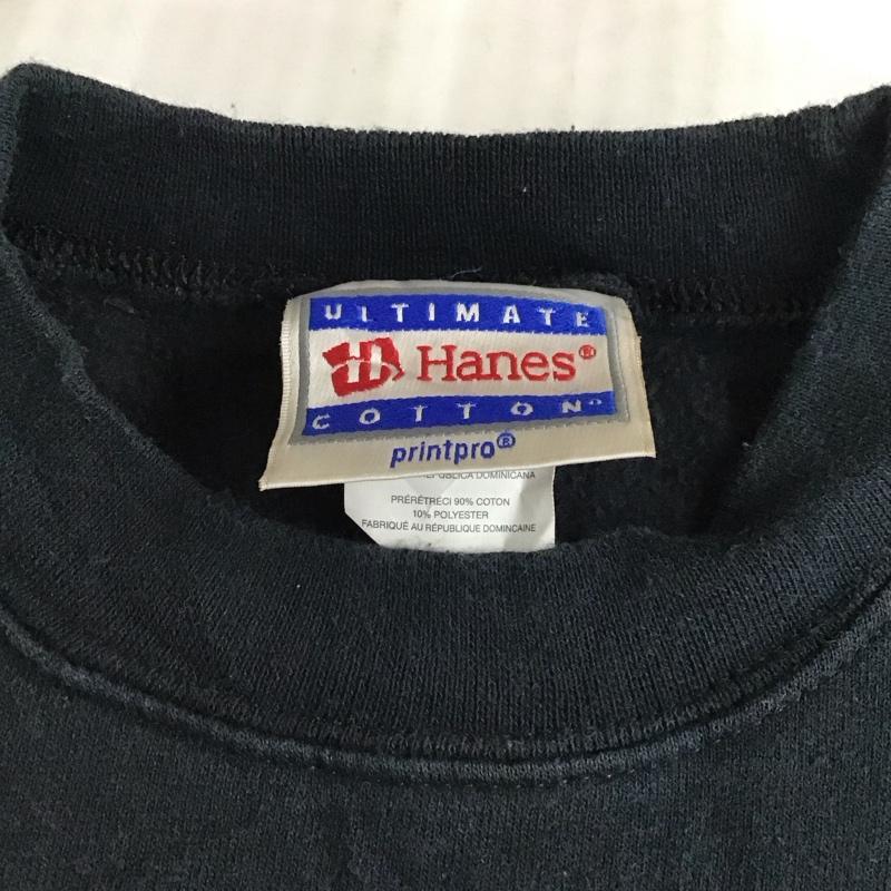 ヘインズ HANES トレーナー 長袖 長袖トレーナー スウェット クルーネック リブスウェットカットソー M ロゴ、文字 黒 / ブラック / メンズ USED 古着 中古 10115722