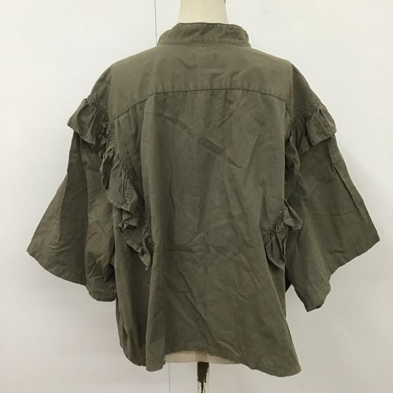古着 USED シャツ、ブラウス 半袖 フリル バンドカラー リメイクシャツ 無地 カーキ / カーキ / レディース USED 古着 中古 10122655