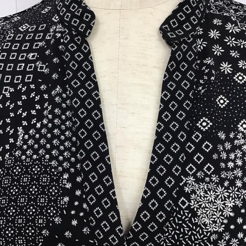 ザラベーシック ZARA BASIC シャツ、ブラウス 長袖 長袖シャツ 総柄シャツ ノーカラーシャツ Vネック L プリント 黒 / ブラック / レディース USED 古着 中古 10126942