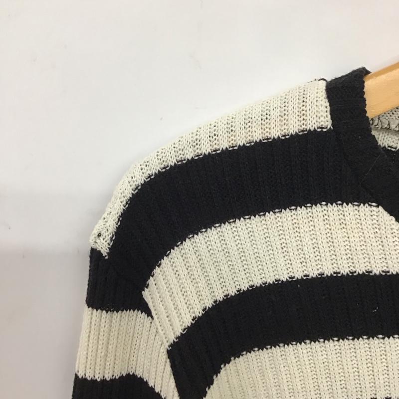 ザラ ZARA ニット、セーター 長袖 長袖ニットカットソー クルーネック セーター M ボーダー柄 白 / ホワイト / X 黒 / ブラック / レディース USED 古着 中古 10136057