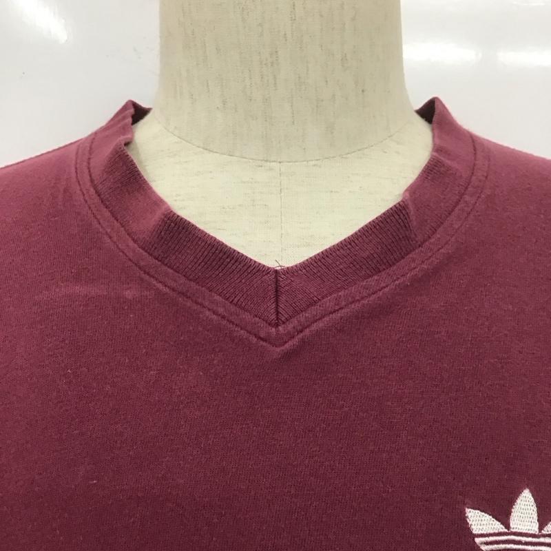 アディダス adidas Tシャツ 半袖 半袖カットソー プリントTシャツ Vネックカットソー スポーツウェア L ロゴ、文字 えんじ / ワインレッド / メンズ USED 古着 中古 10107265