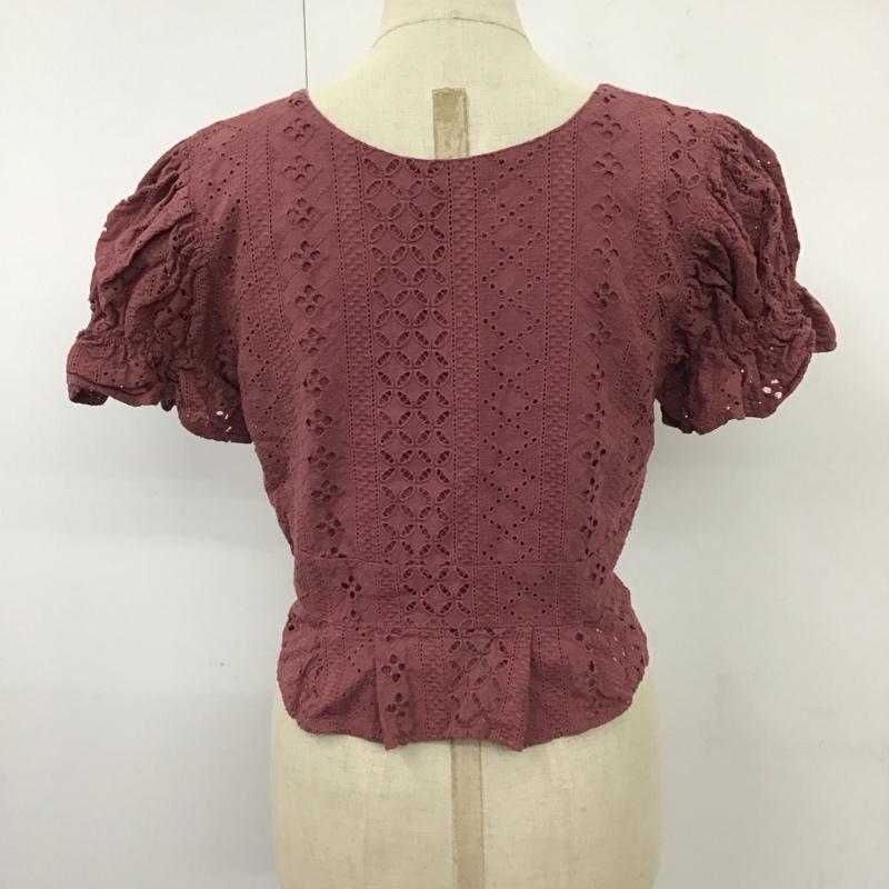 マウジー MOUSSY カットソー 半袖 010esa80-0870 COTTONEYELETトップス パフスリーブ 半袖カットソー 1 総柄 えんじ / ワインレッド / レディース USED 古着 中古 10114509