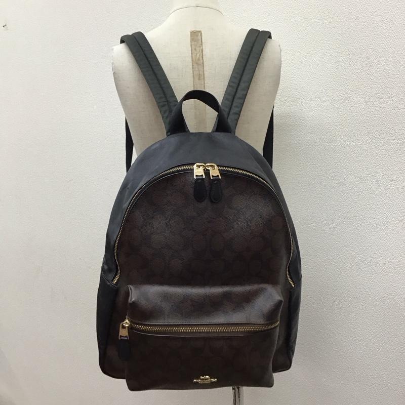 コーチ COACH リュックサック、デイパック リュックサック、デイバッグ F58314 シグネチャー柄 ロゴ、文字 茶 / ブラウン / X 黒 / ブラック / レディース USED 古着 中古 10118147