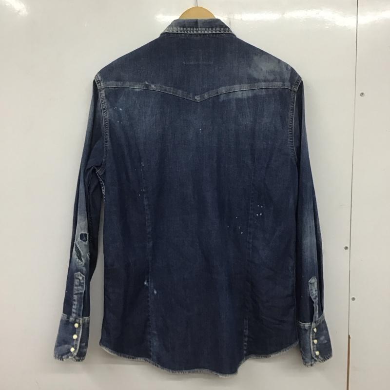 ディースクエアード2 DSQUARED2 シャツ、ブラウス 長袖 長袖シャツ デニムシャツ カラーシャツ ダメージ加工 インディゴ / インディゴ / メンズ USED 古着 中古 10138729