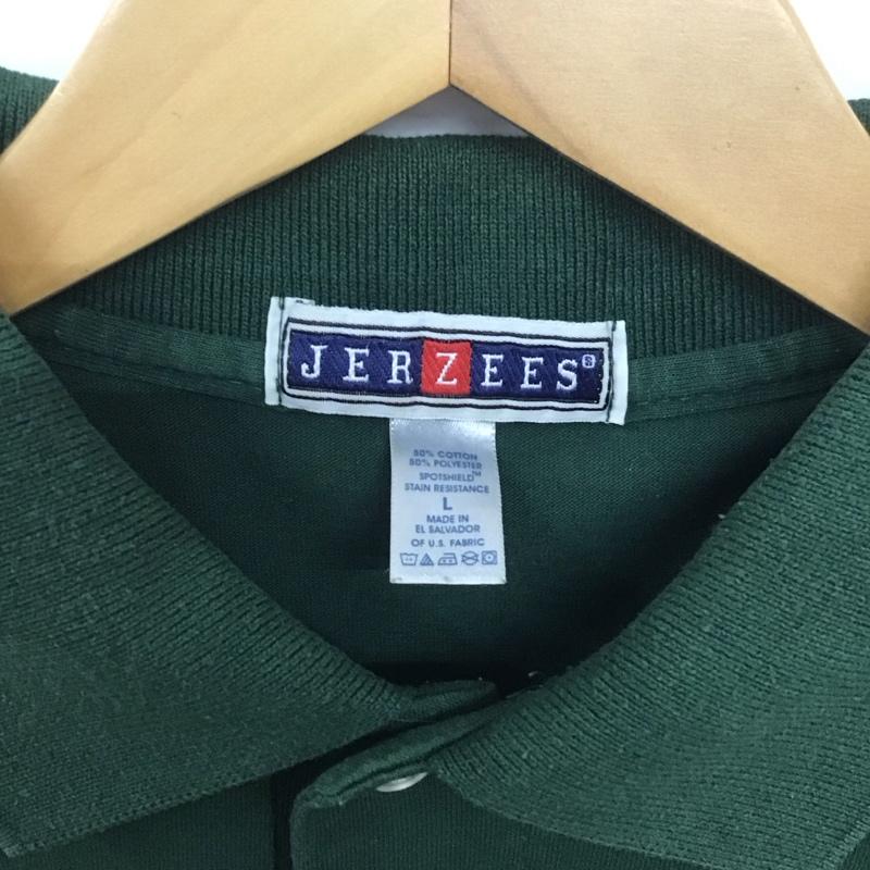 ジャージーズ JERZEES ポロシャツ 長袖 長袖ポロシャツ 長袖カットソー カラーシャツ L ロゴ、文字 緑 / グリーン / メンズ USED 古着 中古 10139042