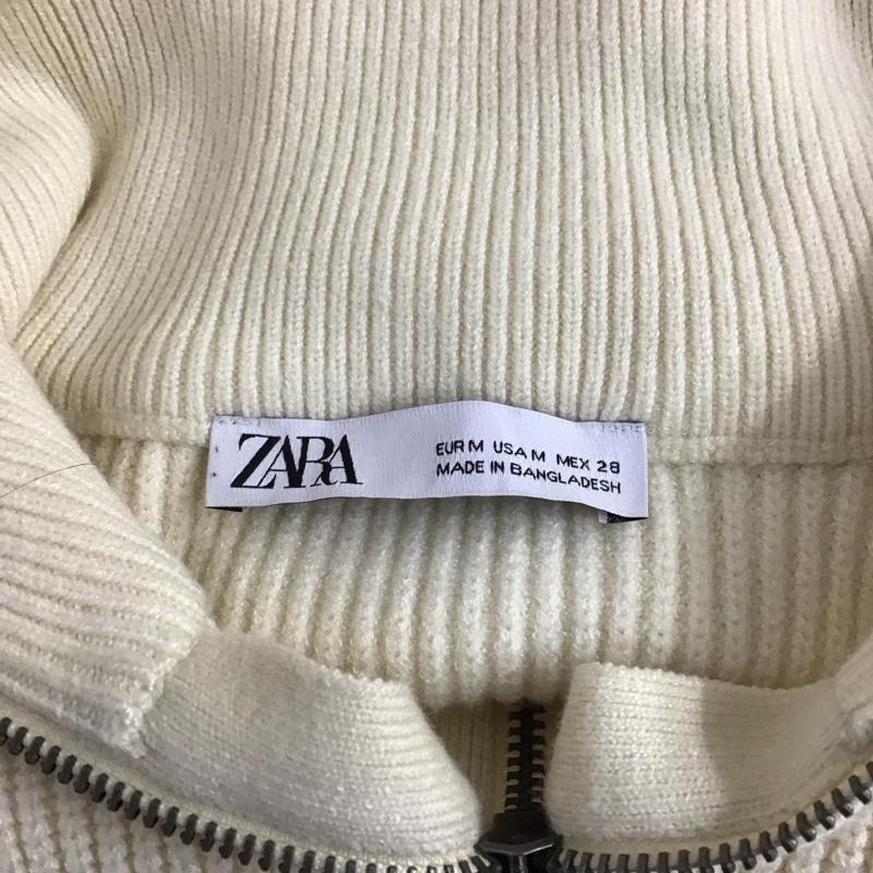 ザラ ZARA ベスト ベスト ニットベスト ノースリーブニット ジップアップネック M ボーダー柄 白 / ホワイト / レディース USED 古着 中古 10118590
