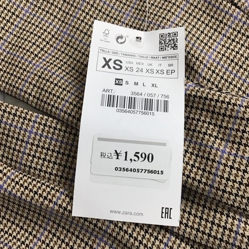 ザラベーシック ZARA BASIC カットソー 長袖 3564 057 756 パールボタン XS チェック ベージュ / ベージュ / X 茶 / ブラウン / X 黒 / ブラック / X 紫 / パープル / レディース USED 古着 中古 10120396