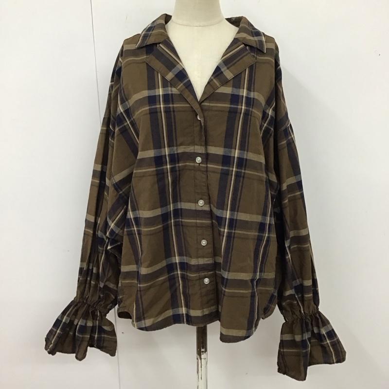 マウジー MOUSSY シャツ、ブラウス 長袖 010ESB30-1230 CANDY SLEEVE INDIGO BLOUSE オープンカラー FREE チェック 茶 / ブラウン / X 紺 / ネイビー / X 白 / ホワイト / レディース USED 古着 中古 10122633