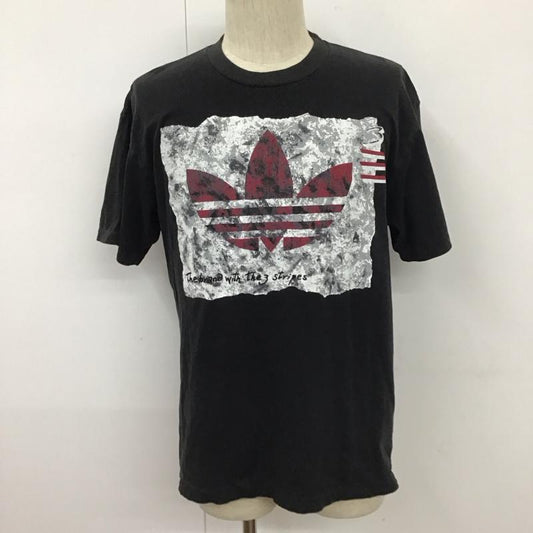 アディダス adidas Tシャツ 半袖 半袖カットソー プリントTシャツ クルーネックカットソー 80s~90s デサント社 プリント 黒 / ブラック /  メンズ USED 古着 中古 10111487