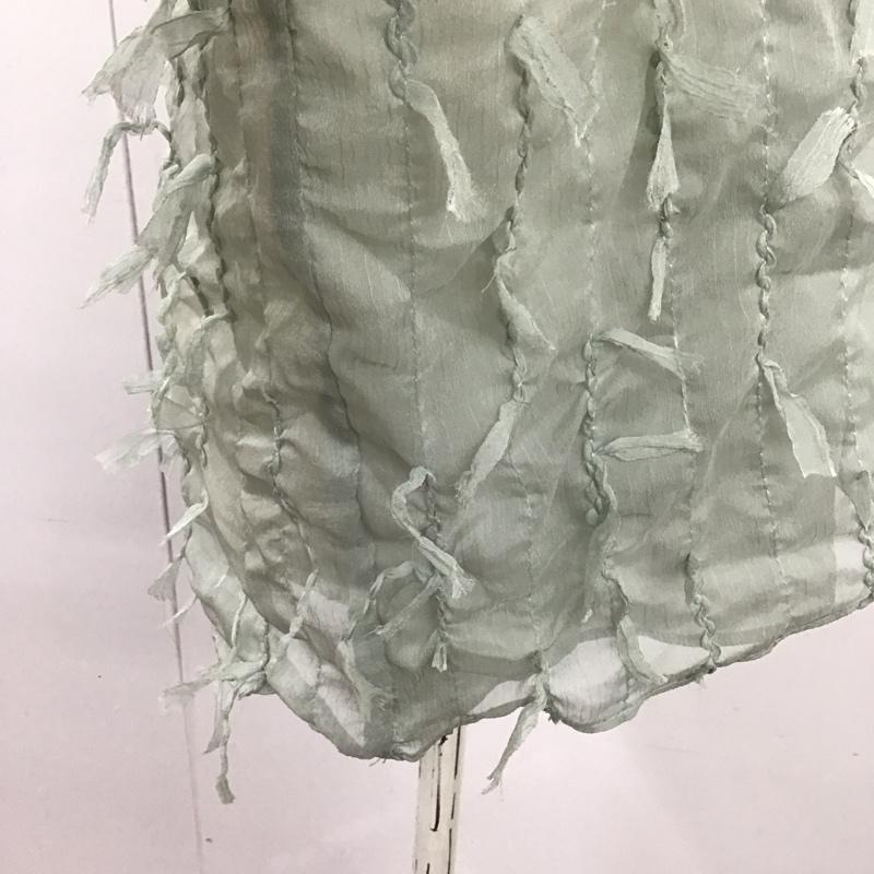 ザラ ZARA カットソー 長袖 2329 471 526 Vネック フリンジ シアー S 薄緑 / ライトグリーン / レディース USED 古着 中古 10123057