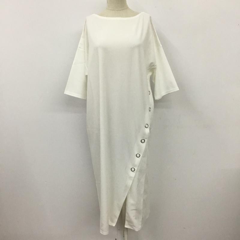ローフ loaf カットソー 半袖 595006-440T スナップスリットロングTシャツ 半袖カットソー 変型 ロングカットソー 無地 白 / ホワイト / レディース USED 古着 中古 10110027