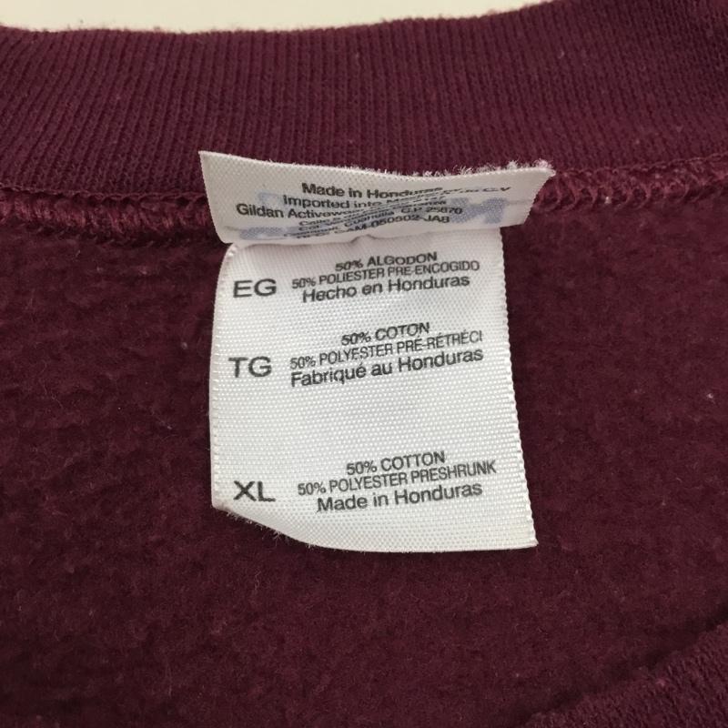 ギルダン GILDAN トレーナー 長袖 長袖トレーナー スウェット クルーネック リブスウェットカットソー XL ロゴ、文字 えんじ / ワインレッド / メンズ USED 古着 中古 10121644