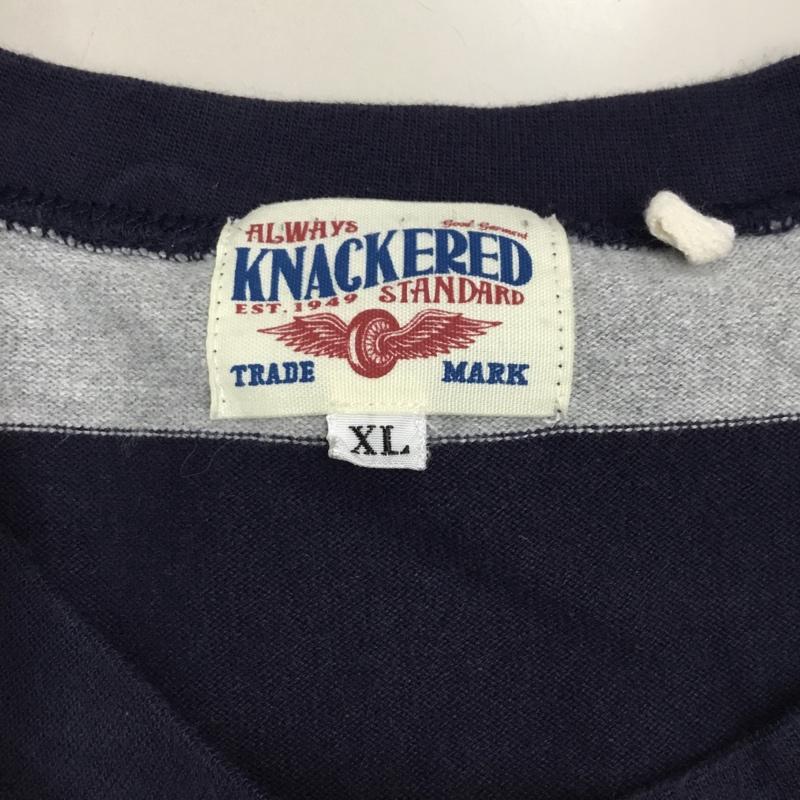 ナッカード KNACKERED Tシャツ 半袖 半袖カットソー プリントTシャツ クルーネックカットソー ボーダーカットソー XL ボーダー柄 灰 / グレー / X 紺 / ネイビー /  メンズ USED 古着 中古 10108529