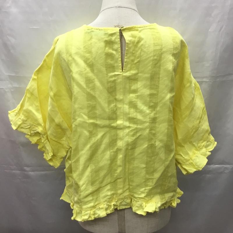 ザラ ZARA カットソー 半袖 7521 097 300 袖フリル M ストライプ 黄 / イエロー /  レディース USED 古着 中古 10107462