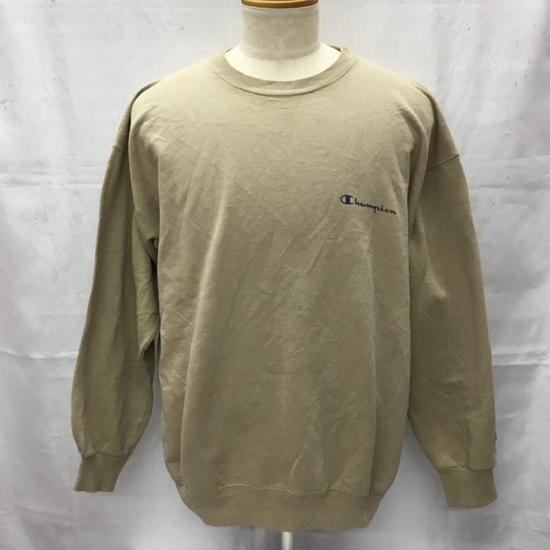 チャンピオン Champion トレーナー 長袖 長袖スウェット 長袖トレーナー リブカットソー 長袖カットソー 刺繍トレーナー L ロゴ、文字 ベージュ / ベージュ / メンズ USED 古着 中古 10106410
