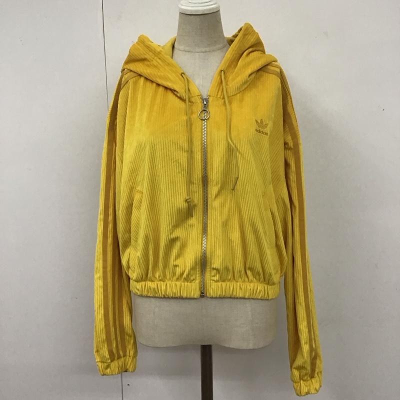 アディダス adidas パーカー 長袖 GU0827 HOODEDTTCORN 長袖パーカー コーデュロイジャケット ジャージ L ロゴ、文字 黄 / イエロー / レディース USED 古着 中古 10110236