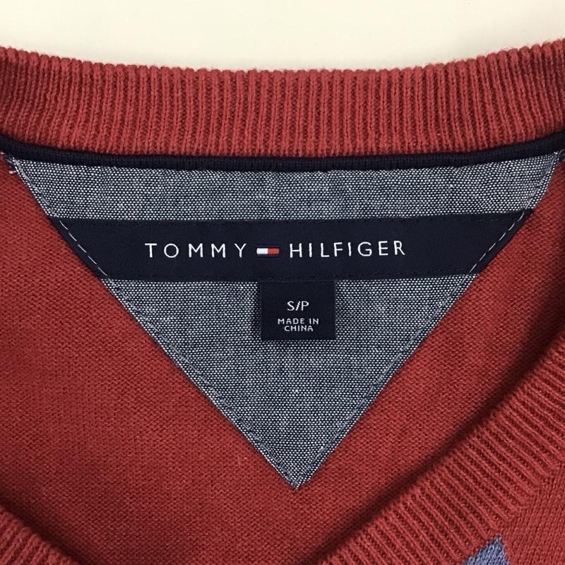 トミーヒルフィガー TOMMY HILFIGER ニット、セーター 長袖 長袖ニットカットソー ニット セーター Vネックニット S 総柄 青 / ブルー / X 赤 / レッド / メンズ USED 古着 中古 10110760