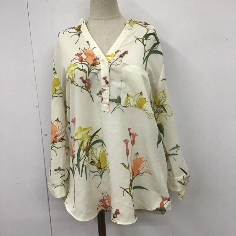 ザラベーシック ZARA BASIC シャツ、ブラウス 七分袖 ノーカラーシャツカットソー Vネック 七分丈シャツ プルオーバー M プリント マルチカラー / マルチカラー / レディース USED 古着 中古 10109226