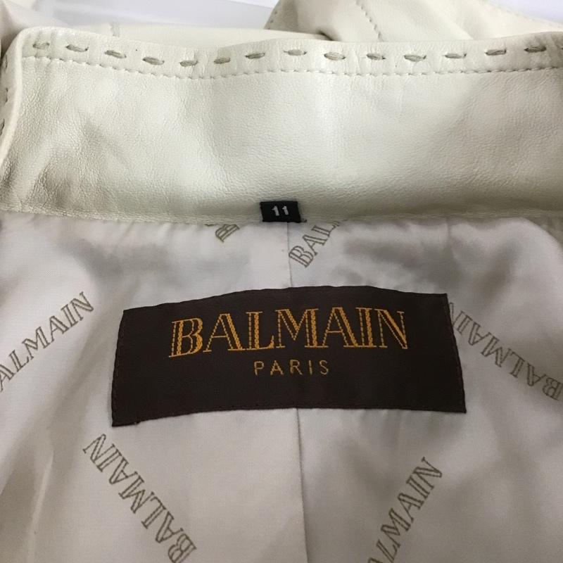 バルマン BALMAIN ジャケット、上着 ジャケット、ブレザー ラムレザージャケット フード付きジャケット 前ボタンレザージャケット アウター 無地 白 / ホワイト / レディース USED 古着 中古 10106282