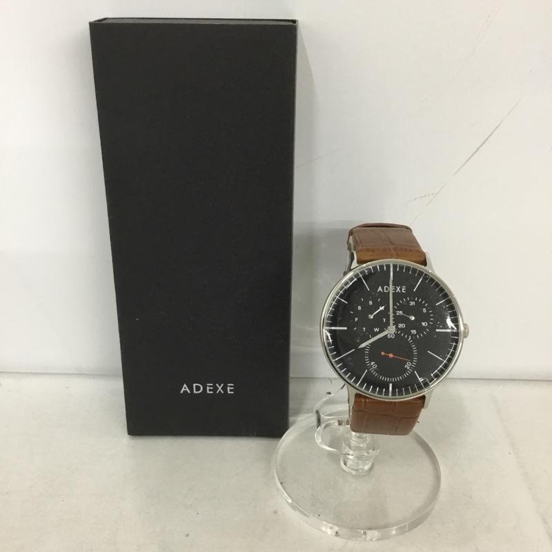 アデクス ADEXE 腕時計 アナログ(クォーツ式) 1868A-04 レザーバンド 箱有 ロゴ、文字 茶 / ブラウン / X 黒 / ブラック / メンズ USED 古着 中古 10134932