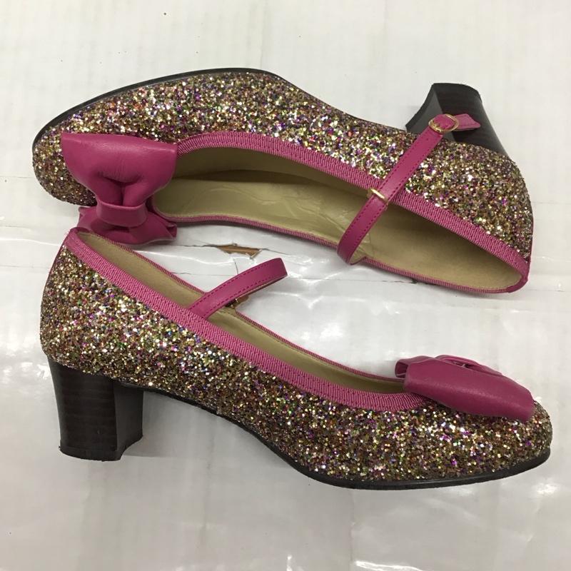 古着 USED パンプス パンプス Leur Getter グリッター リボン ストラップ ヒール 22.5cm 22.5cm 桃 / ピンク / レディース USED 古着 中古 10113417