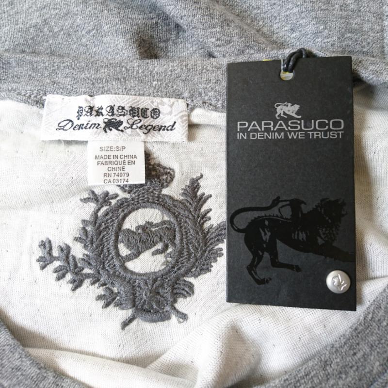 パラスコ PARASUCO Tシャツ 長袖 S 無地 X 刺繍 灰 / グレー / メンズ USED 古着 中古 10002098
