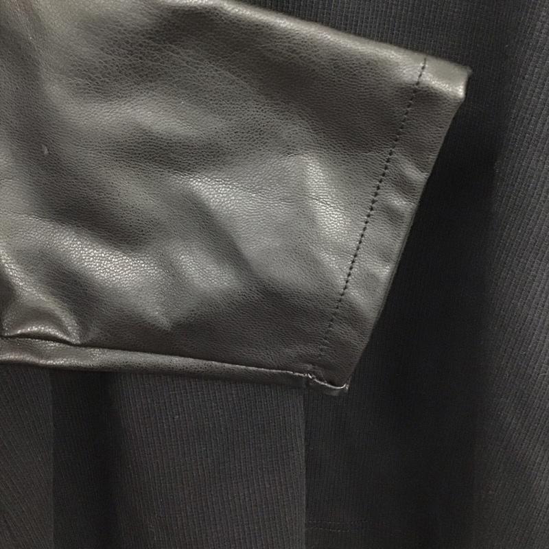ザラ ZARA カットソー 長袖 0264/303/800 フェイクレザーリブニット スイッチング カットソー S 無地 黒 / ブラック / レディース USED 古着 中古 10131027