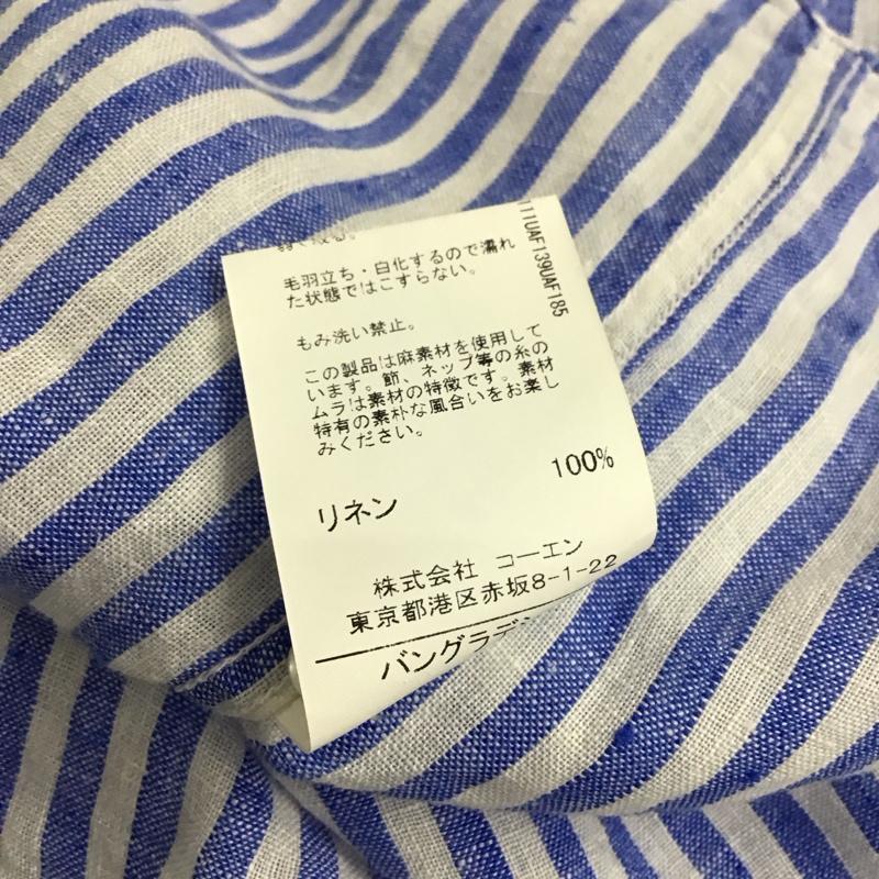 コーエン coen シャツ、ブラウス 半袖 7615-600-8010 2WAYフレンチリネンショートスリーブシャツ ストライプ M ワンポイント 白 / ホワイト / X 青 / ブルー / レディース USED 古着 中古 10117018