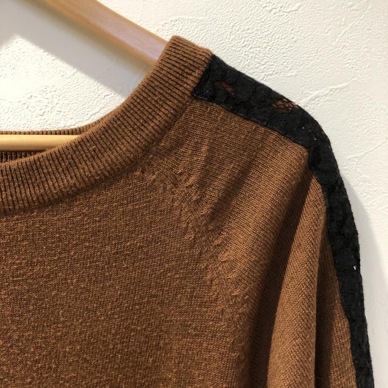 グリーンデイル ガーネット GREENDALE GARNET ニット、セーター 長袖 M 無地 X レース柄 茶 / ブラウン / X 黒 / ブラック / レディース USED 古着 中古 10029075