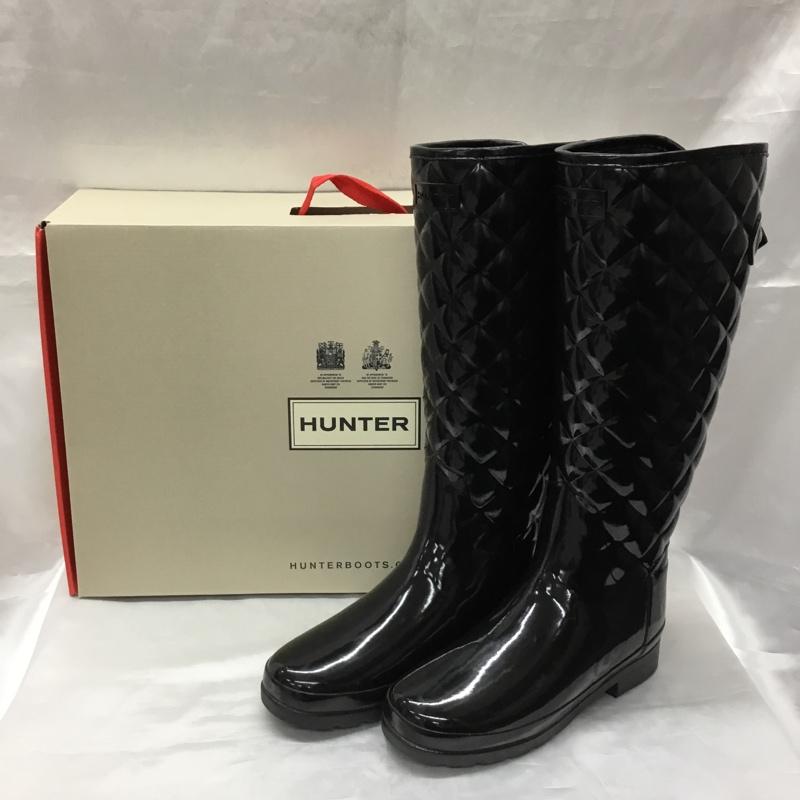 ハンター HUNTER 長靴、レインシューズ 長靴、レインシューズ WFT1031RGL リファインド グロス キルテッド トール 箱有 UK4 US:6 ロゴ、文字 黒 / ブラック / レディース USED 古着 中古 10120002