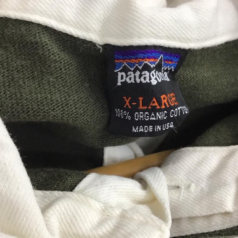 パタゴニア patagonia ポロシャツ 長袖 長袖ポロシャツ 長袖カットソー ラガーシャツ 90s usa製 XL ボーダー柄 白 / ホワイト / X カーキ / カーキ / メンズ USED 古着 中古 10134697