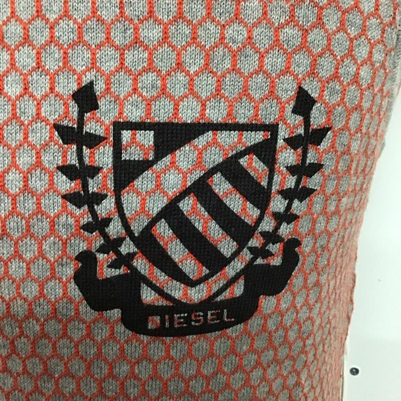ディーゼル DIESEL ニット、セーター 半袖 ベスト ノースリーブニットカットソー ニットベスト L ロゴ、文字 灰 / グレー / X 橙 / オレンジ / メンズ USED 古着 中古 10124359