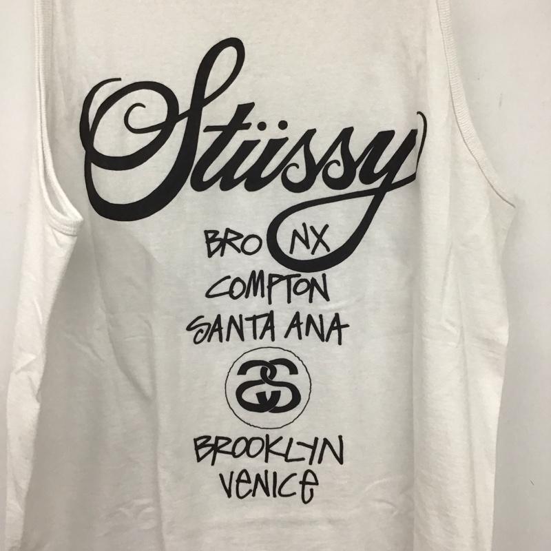 ステューシー STUSSY カットソー 半袖 タンクトップ ノースリーブカットソー クルーネック L ロゴ、文字 白 / ホワイト / メンズ USED 古着 中古 10133108