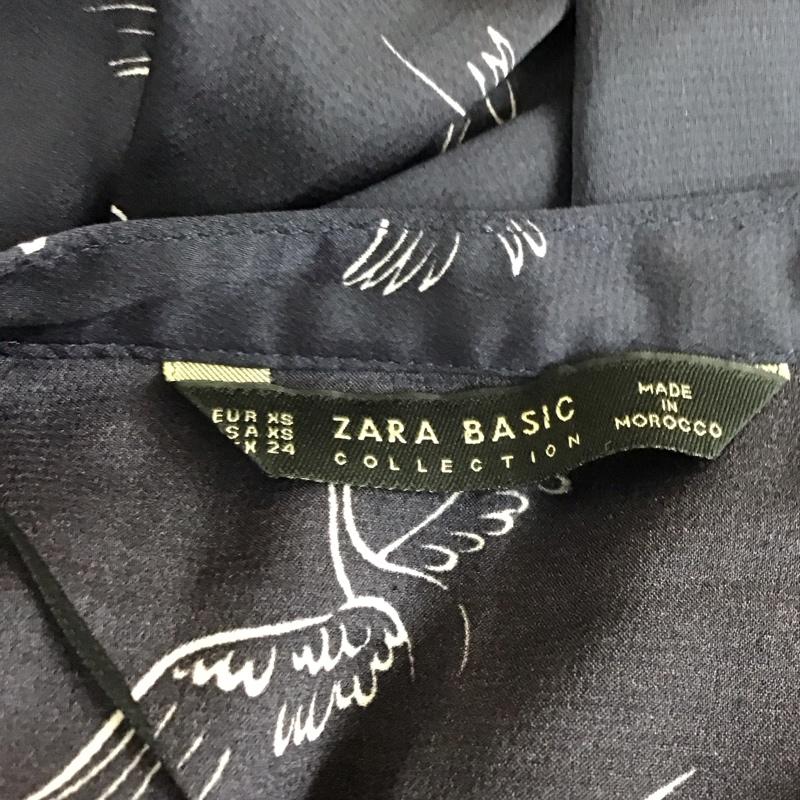 ザラベーシック ZARA BASIC カットソー 七分袖 ノーカラー スキッパー 鳥 XS 総柄 紺 / ネイビー /  レディース USED 古着 中古 10114105