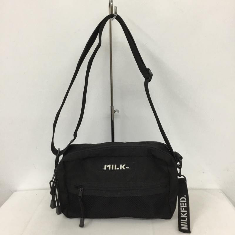 ミルクフェド MILKFED. ショルダーバッグ ショルダーバッグ 03182087 SHOULDER WIDE BAG MESH POCKET ロゴ、文字 黒 / ブラック / レディース USED 古着 中古 10130413