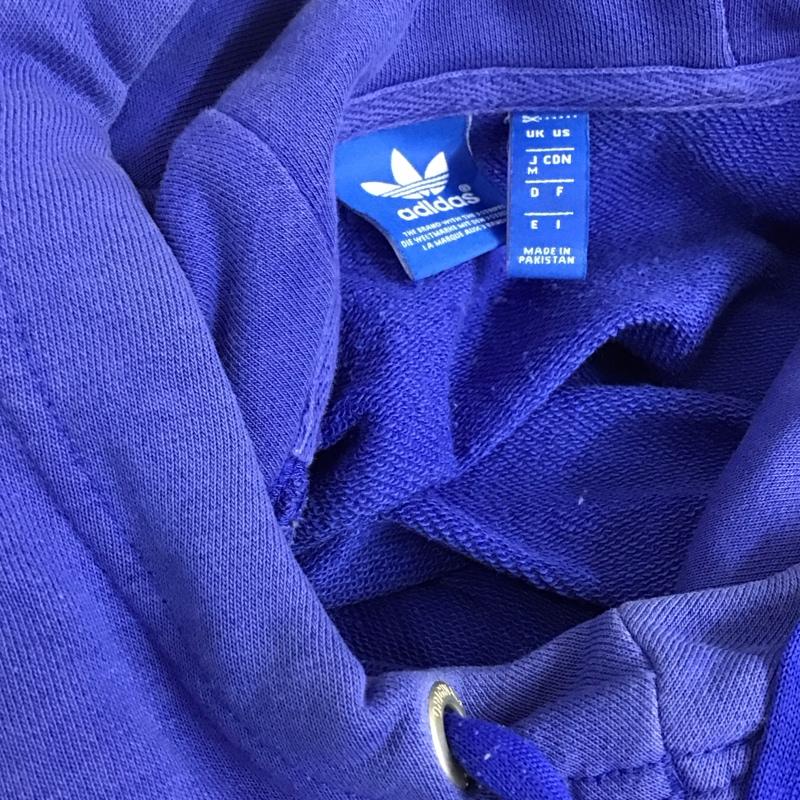 アディダスオリジナルス adidas originals パーカー 長袖 長袖パーカー フード付きパーカー プリントスウェット トレーナー XL ロゴ、文字 白 / ホワイト / X 紫 / パープル / レディース USED 古着 中古 10114335