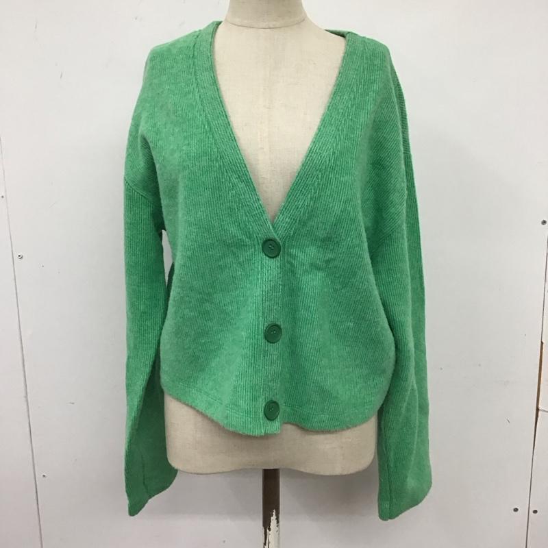 ザラ ZARA カーディガン 長袖 5584/007/500 M 無地 黄緑 / イエローグリーン / レディース USED 古着 中古 10124049