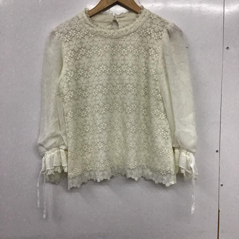 マジェスティックレゴン MAJESTIC LEGON シャツ、ブラウス 長袖 長袖シャツ ノーカラーシャツ フリルレース M 総柄 白 / ホワイト / レディース USED 古着 中古 10135258