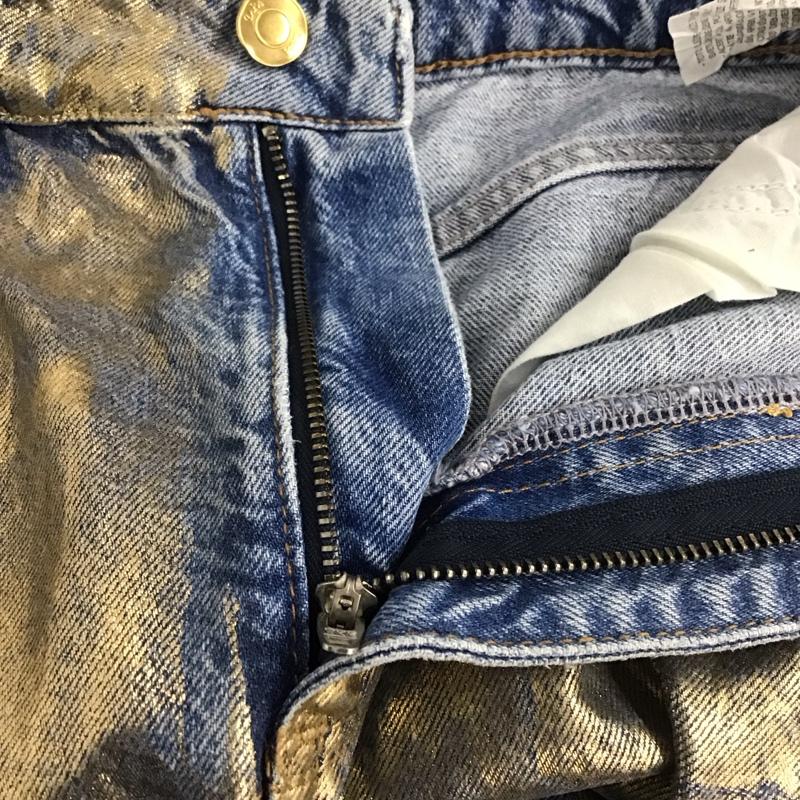 ザラ ZARA スカート ロングスカート デニム バックスリット S 無地 青 / ブルー / X 金 / ゴールド / レディース USED 古着 中古 10139249