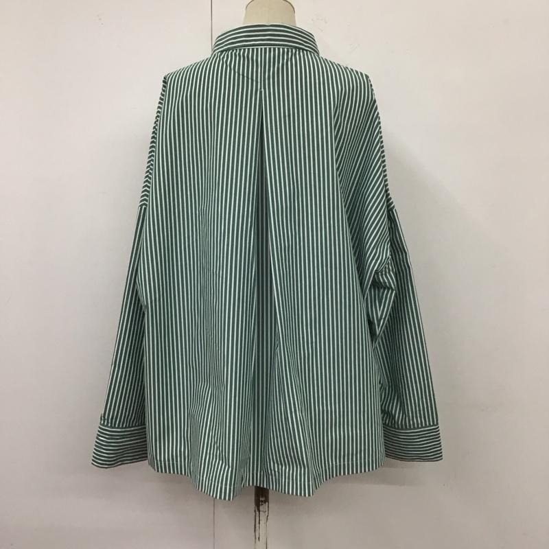 アメリカンホリック AMERICAN HOLIC シャツ、ブラウス 長袖 HA21L0A1000 イージーケアオープンスリーブシャツ M ストライプ 白 / ホワイト / X 緑 / グリーン / レディース USED 古着 中古 10113995