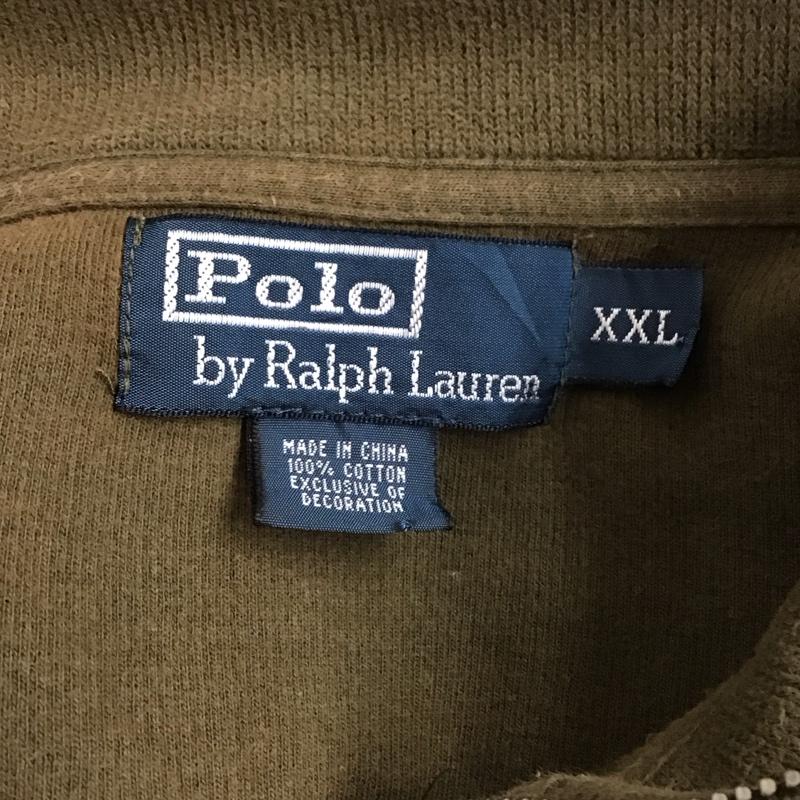 ポロバイラルフローレン Polo by RALPH LAUREN カットソー 長袖 長袖カットソー ジップネックカラー カットソー XXL ロゴ、文字 カーキ / カーキ / メンズ USED 古着 中古 10124952