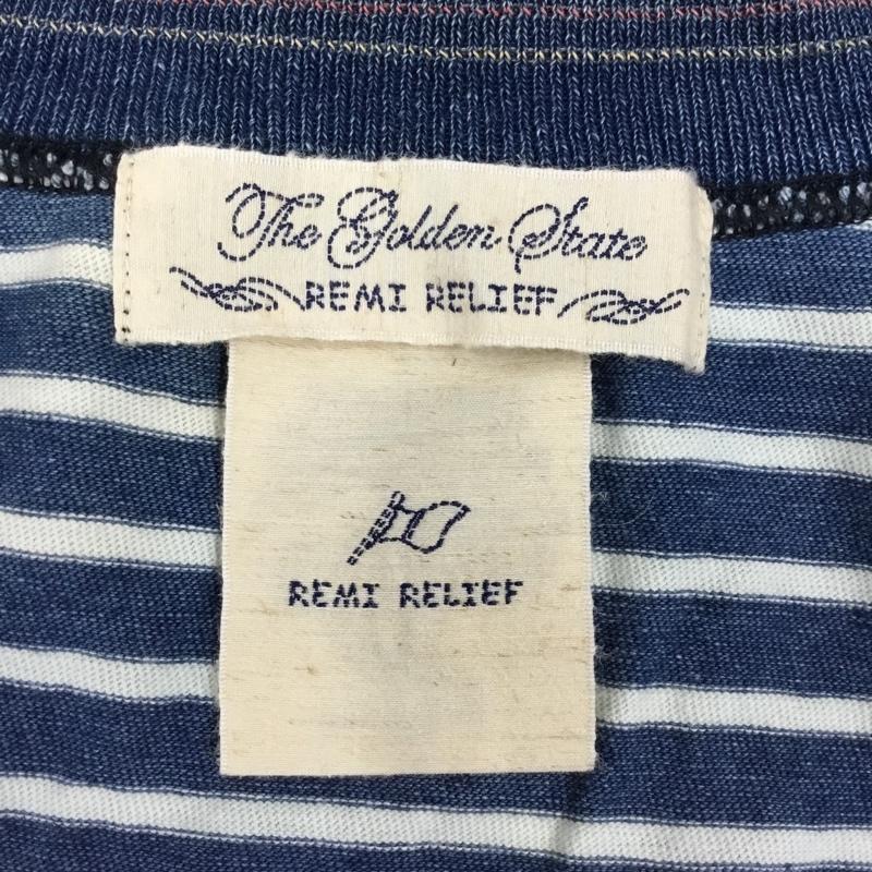 レミ レリーフ REMI RELIEF カーディガン 長袖 長袖カーディガン 長袖カットソー ノーカラージャケット 前開カーディガン M ボーダー柄 白 / ホワイト / X インディゴ / インディゴ / メンズ USED 古着 中古 10109427