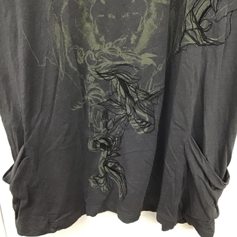 ディーゼル DIESEL Tシャツ 半袖 Uネック ロング丈 XS プリント チャコールグレー / チャコールグレー / レディース USED 古着 中古 10130592