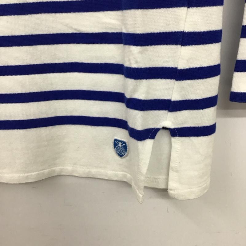 オーシバル ORCIVAL Tシャツ 七分袖 1 ボーダー柄 白 / ホワイト / X 青 / ブルー / レディース USED 古着 中古 10134669