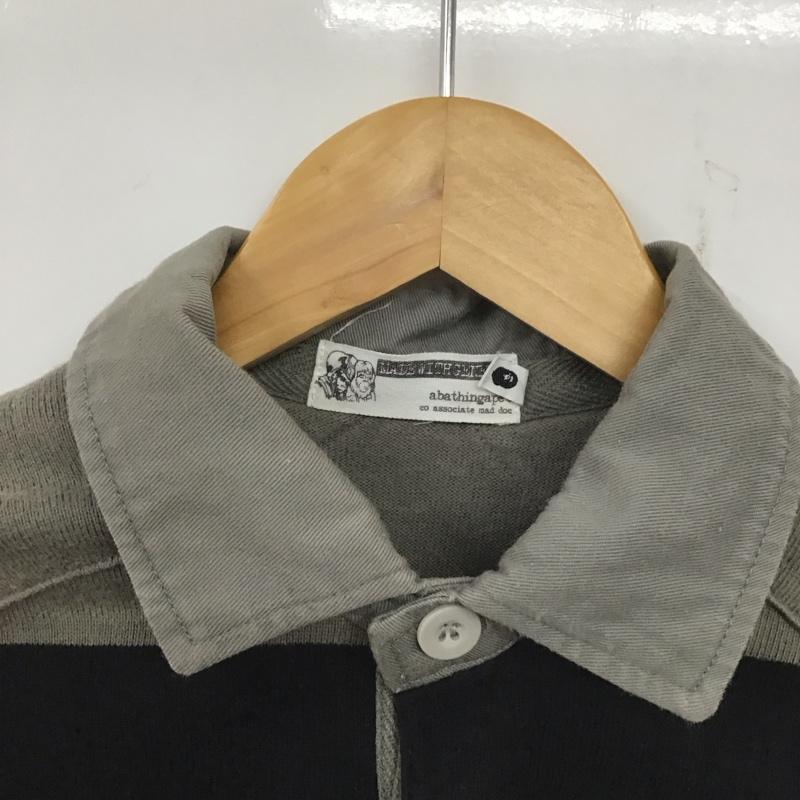 アベイシングエイプ A BATHING APE ポロシャツ 長袖 長袖ポロシャツ 長袖カットソー カラーシャツ XS ボーダー柄 黒 / ブラック / X 灰 / グレー / メンズ USED 古着 中古 10138772