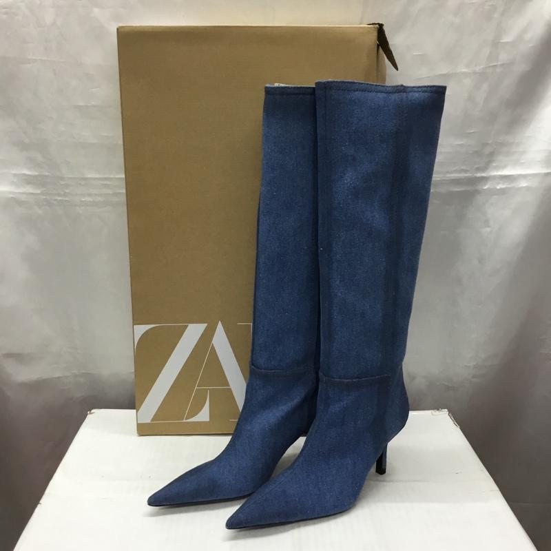 ザラ ZARA ブーツ ロングブーツ 1010 010 400 デニムブーツ ピンヒール EU37 箱有 無地 水色 / ライトブルー / レディース USED 古着 中古 10118309
