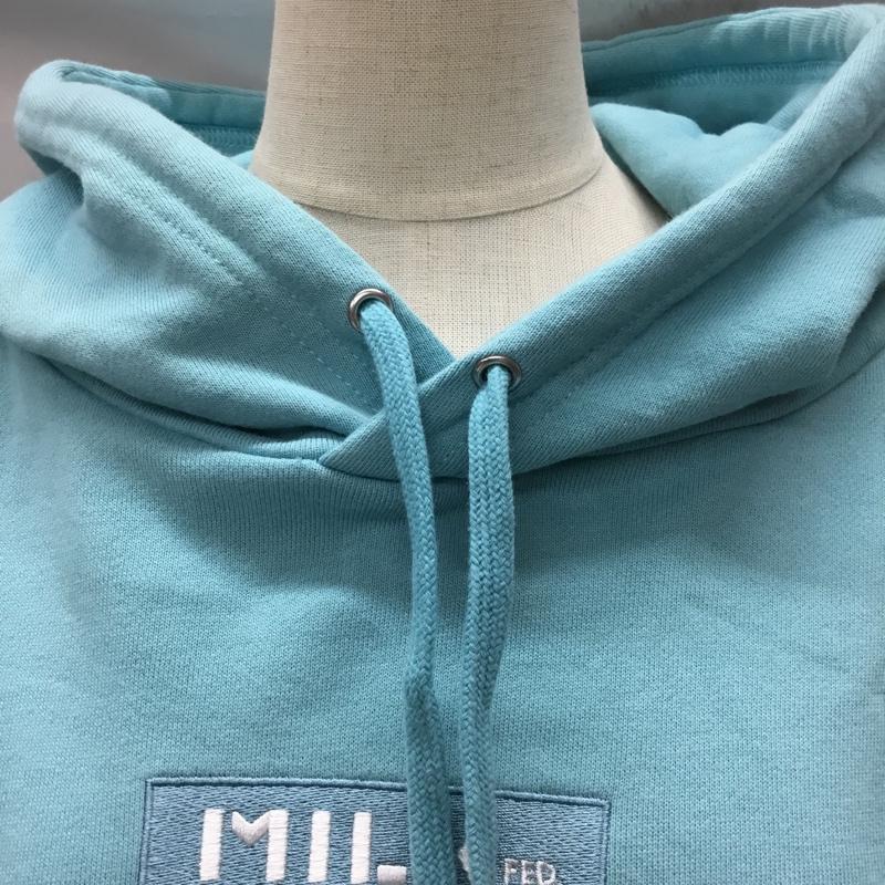 ミルクフェド MILKFED. パーカー 長袖 長袖パーカー フード付きパーカー プリントスウェット トレーナー ロゴ、文字 水色 / ライトブルー / レディース USED 古着 中古 10112237
